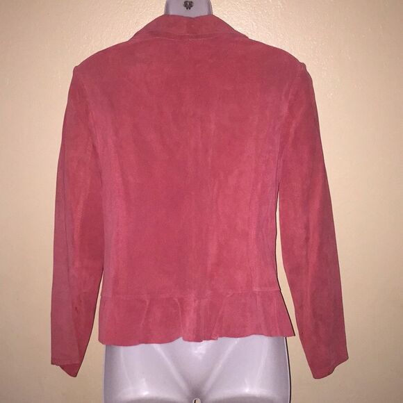 The Softest Coral Leather Blazer Size 8P - Picture 4 of 5